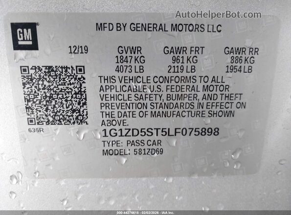 1G1ZD5ST5LF075898 2020 CHEVROLET MALIBU Серебряный Вид подкапотного пространства