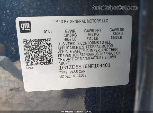1G1ZD5ST6NF109401 2022 CHEVROLET MALIBU Синий Вид подкапотного пространства