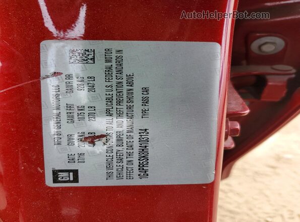 1G4PR5SK8H4103134 2017 BUICK VERANO Red Widok naklejki z numerem VIN