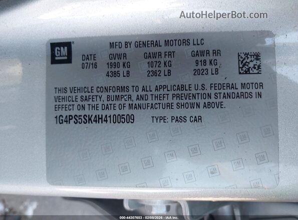 1G4PS5SK4H4100509 2017 BUICK VERANO Silver Widok komory silnika