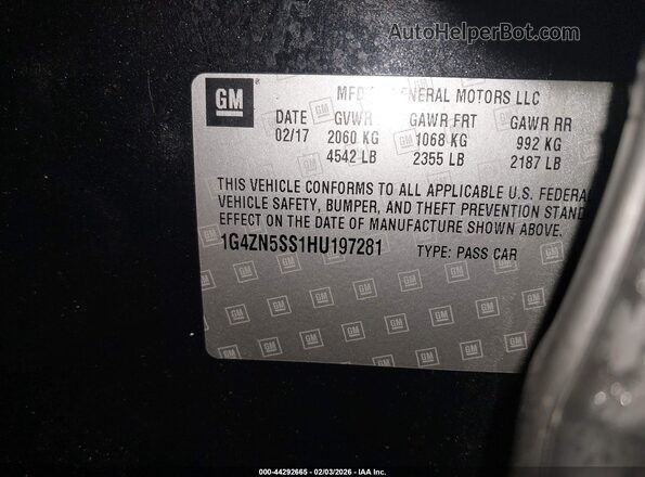 1G4ZN5SS1HU197281 2017 BUICK LACROSSE Черный Вид подкапотного пространства