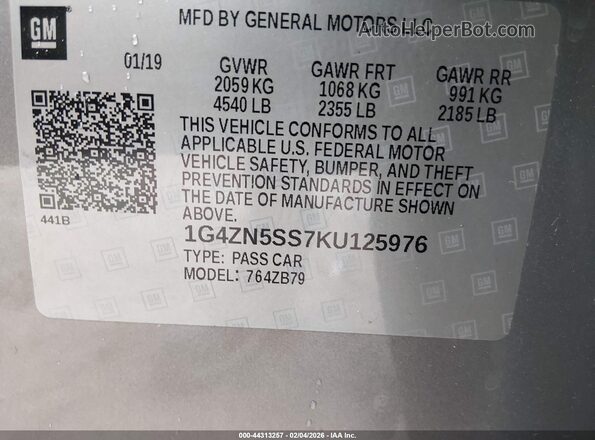 1G4ZN5SS7KU125976 2019 BUICK LACROSSE Серый Вид подкапотного пространства