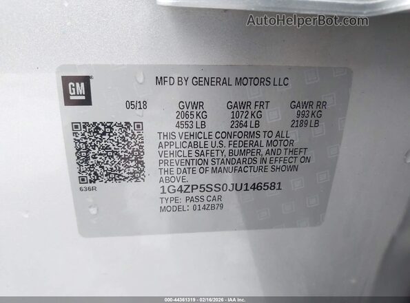 1G4ZP5SS0JU146581 2018 BUICK LACROSSE Серебряный Вид подкапотного пространства