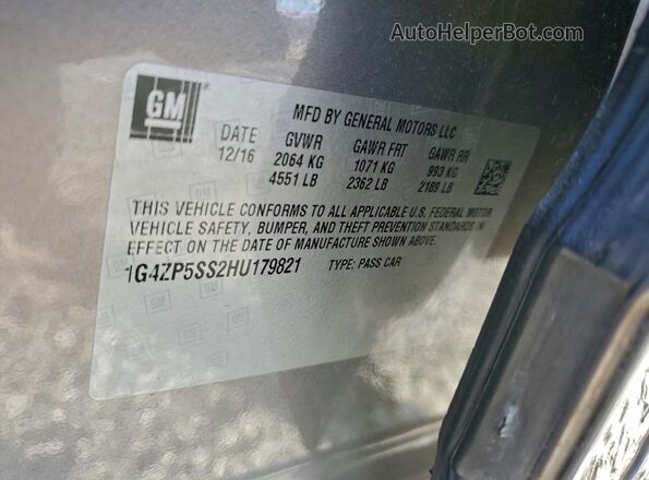 1G4ZP5SS2HU179821 2017 BUICK LACROSSE Gray VIN კოდის სტიკერის ხედი