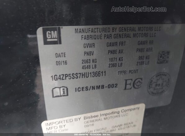 1G4ZP5SS7HU136611 2017 BUICK LACROSSE Черный Вид подкапотного пространства