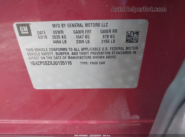 1G4ZP5SZXJU135116 2018 BUICK LACROSSE Красный Вид подкапотного пространства