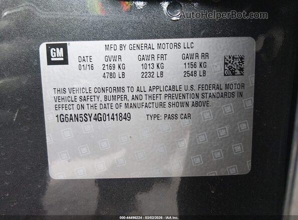 1G6AN5SY4G0141849 2016 CADILLAC ATS-V Gray ძრავის განყოფილების ხედი