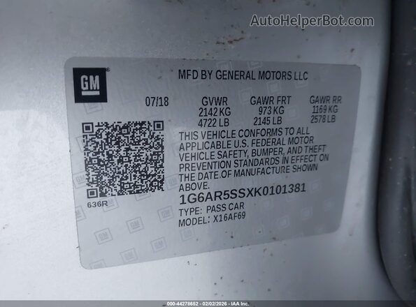 1G6AR5SSXK0101381 2019 CADILLAC CTS Серебряный Вид подкапотного пространства