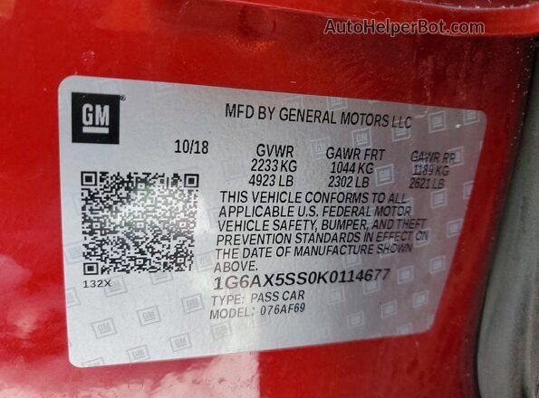 1G6AX5SS0K0114677 2019 CADILLAC CTS Red Вид підкапотного простору