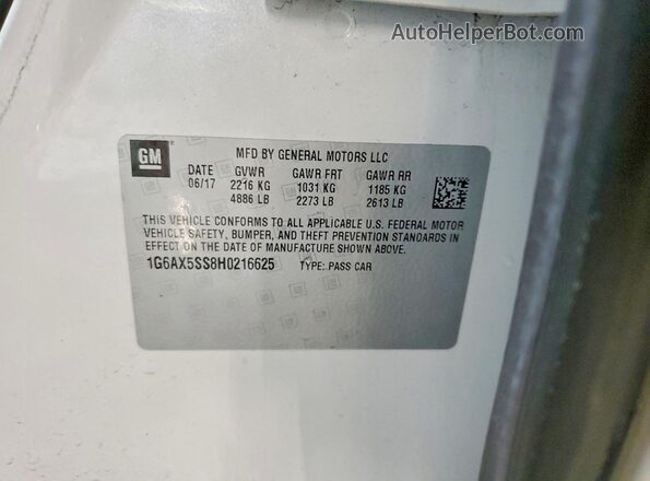 1G6AX5SS8H0216625 2017 CADILLAC CTS Белый Вид наклейки с VIN-кодом