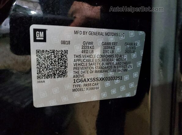 1G6AX5SSXK0103251 2019 CADILLAC CTS Black Vista del compartimento del motor