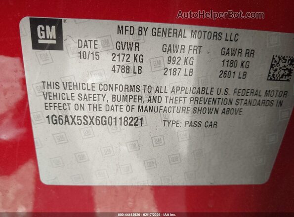 1G6AX5SX6G0118221 2016 CADILLAC CTS Red Вид підкапотного простору