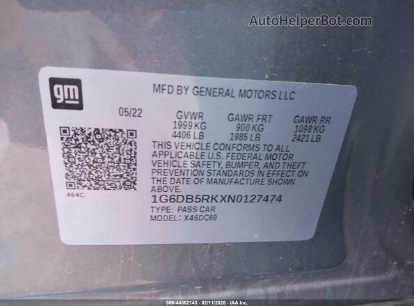 1G6DB5RKXN0127474 2022 CADILLAC CT4 Gray Vista del compartimento del motor