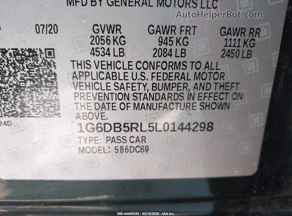1G6DB5RL5L0144298 2020 CADILLAC CT4 Зеленый Вид подкапотного пространства