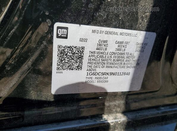 1G6DC5RK9N0112848 2022 CADILLAC CT4 Черный Вид наклейки с VIN-кодом