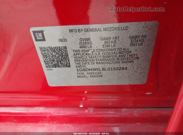 1G6DH5RL8L0153284 2020 CADILLAC CT4 Красный Вид подкапотного пространства