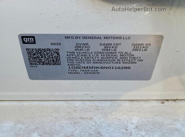 1G6DM5RK6N0116286 2022 CADILLAC CT5 White ძრავის განყოფილების ხედი