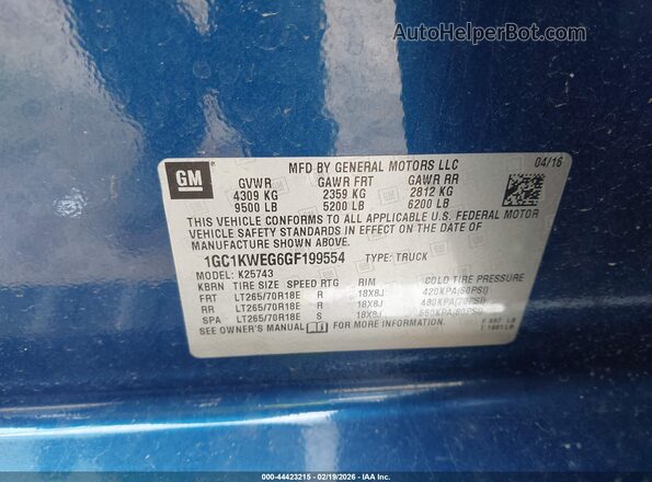 1GC1KWEG6GF199554 2016 CHEVROLET SILVERADO Blue Вид підкапотного простору
