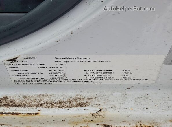 1GC2KVEG5GZ149323 2016 CHEVROLET SILVERADO Белый Вид наклейки с VIN-кодом