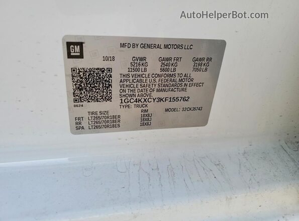 1GC4KXCY3KF155762 2019 CHEVROLET SILVERADO White Widok komory silnika