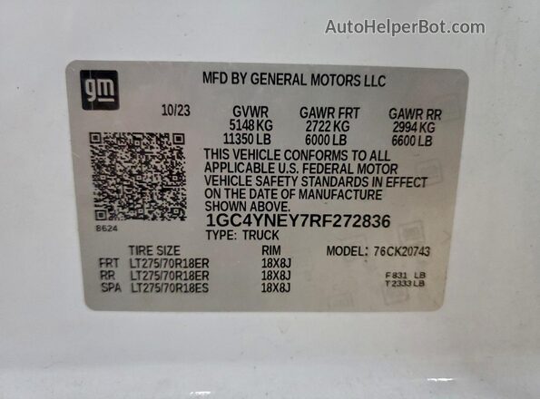 1GC4YNEY7RF272836 2024 CHEVROLET SILVERADO White Vista del compartimento del motor