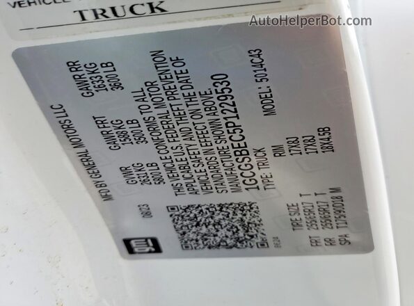 1GCGSBEC5P1229530 2023 CHEVROLET COLORADO White Вид наклейки з VIN-кодом