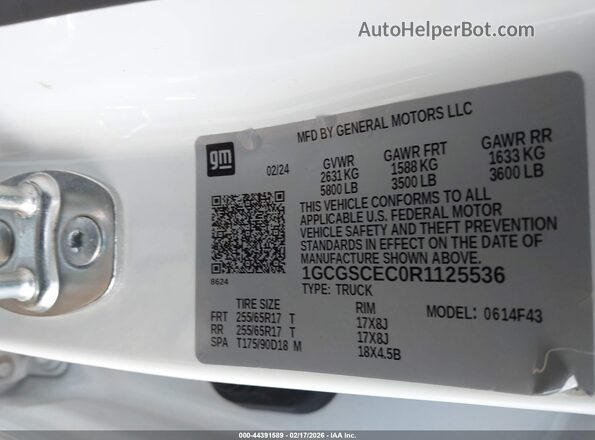 1GCGSCEC0R1125536 2024 CHEVROLET COLORADO Белый Вид подкапотного пространства