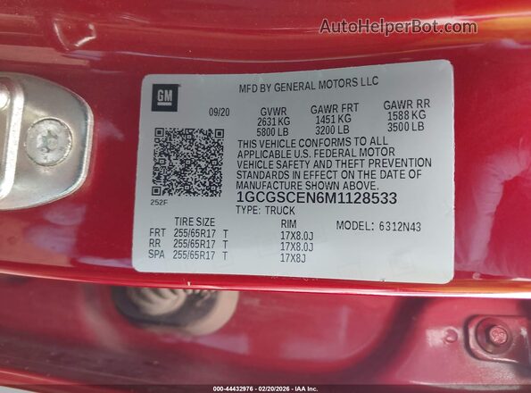 1GCGSCEN6M1128533 2021 CHEVROLET COLORADO Red Widok komory silnika