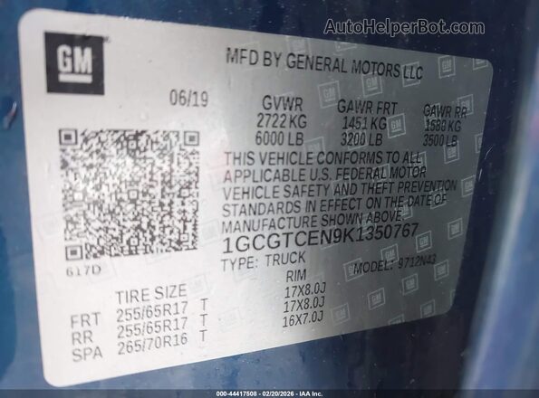 1GCGTCEN9K1350767 2019 CHEVROLET COLORADO Синий Вид подкапотного пространства