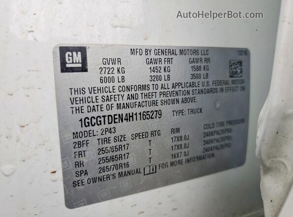1GCGTDEN4H1165279 2017 CHEVROLET COLORADO Белый Вид подкапотного пространства