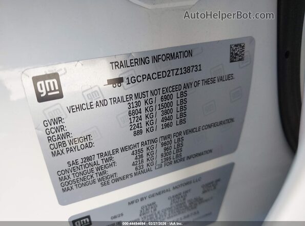 1GCPACED2TZ138731 2026 CHEVROLET SILVERADO White Vista del compartimento del motor