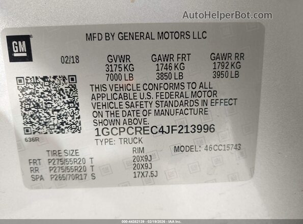 1GCPCREC4JF213996 2018 CHEVROLET SILVERADO Серебряный Вид подкапотного пространства