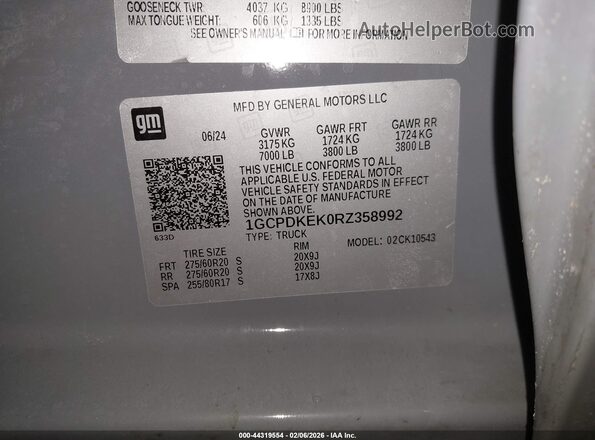 1GCPDKEK0RZ358992 2024 CHEVROLET SILVERADO Серый Вид подкапотного пространства