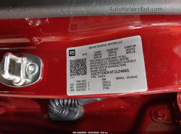 1GCPTDEK4T1124665 2026 CHEVROLET COLORADO Maroon ძრავის განყოფილების ხედი