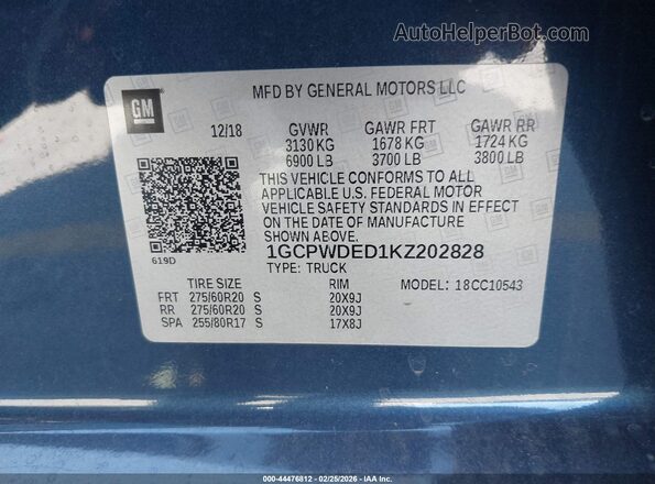 1GCPWDED1KZ202828 2019 CHEVROLET SILVERADO Dark Blue Вид подкапотного пространства