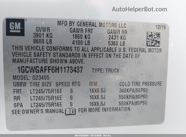 1GCWGAFF6H1173437 2017 CHEVROLET EXPRESS Белый Вид подкапотного пространства
