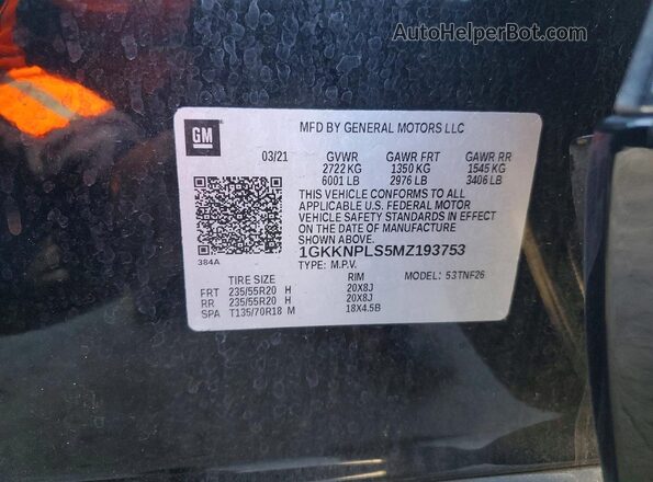 1GKKNPLS5MZ193753 2021 GMC ACADIA Black Vista de la etiqueta del VIN