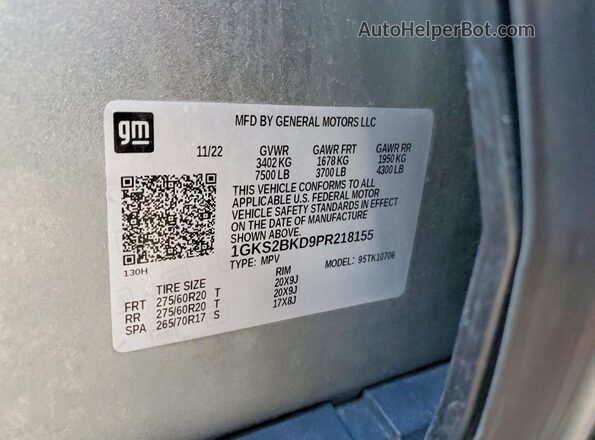 1GKS2BKD9PR218155 2023 GMC YUKON Серый Вид подкапотного пространства