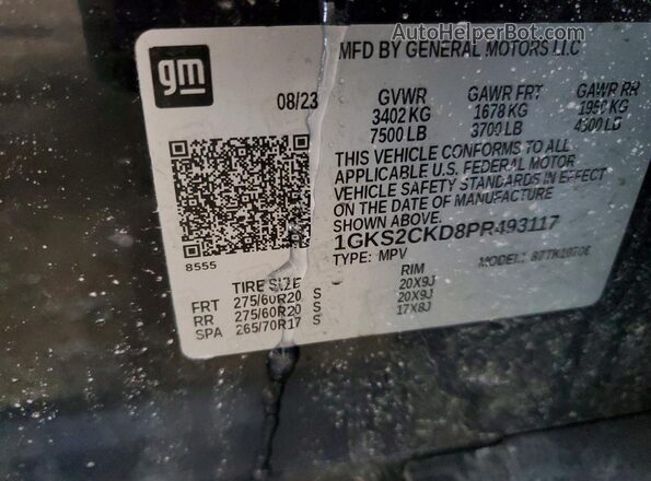 1GKS2CKD8PR493117 2023 GMC YUKON Black Widok naklejki z numerem VIN