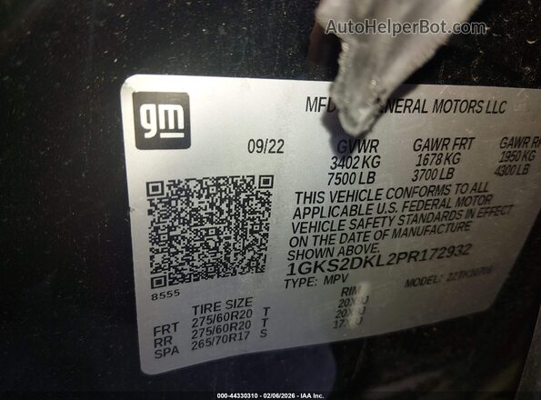 1GKS2DKL2PR172932 2023 GMC YUKON Black Vista del compartimento del motor