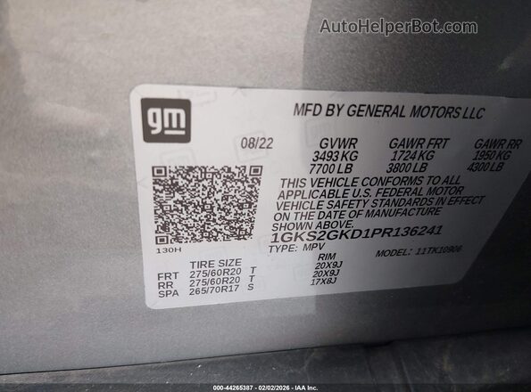 1GKS2GKD1PR136241 2023 GMC YUKON Серый Вид подкапотного пространства