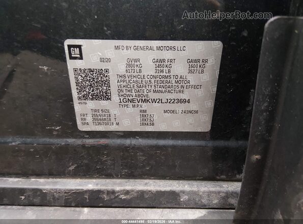 1GNEVMKW2LJ223694 2020 CHEVROLET TRAVERSE Черный Вид подкапотного пространства