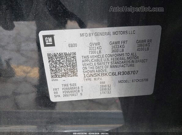 1GNSKBKC6LR308707 2020 CHEVROLET TAHOE Черный Вид подкапотного пространства
