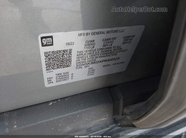 1GNSKBKDXPR400529 2023 CHEVROLET SUBURBAN Gray Engine compartment view
