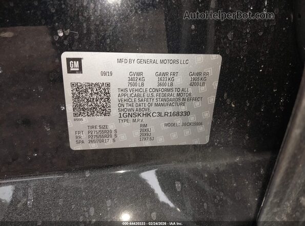 1GNSKHKC3LR168330 2020 CHEVROLET SUBURBAN Черный Вид подкапотного пространства