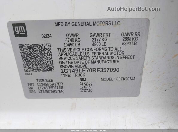 1GT49LE70RF357090 2024 GMC SIERRA Белый Вид подкапотного пространства