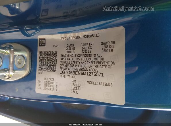 1GTG5BEN6M1276571 2021 GMC CANYON Blue Вид підкапотного простору