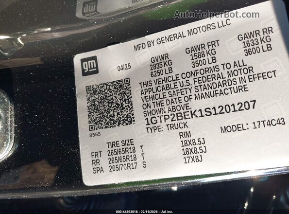 1GTP2BEK1S1201207 2025 GMC CANYON Черный Вид подкапотного пространства