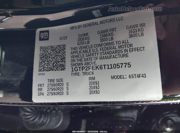 1GTP2FEK6T1105775 2026 GMC CANYON Black Вид підкапотного простору
