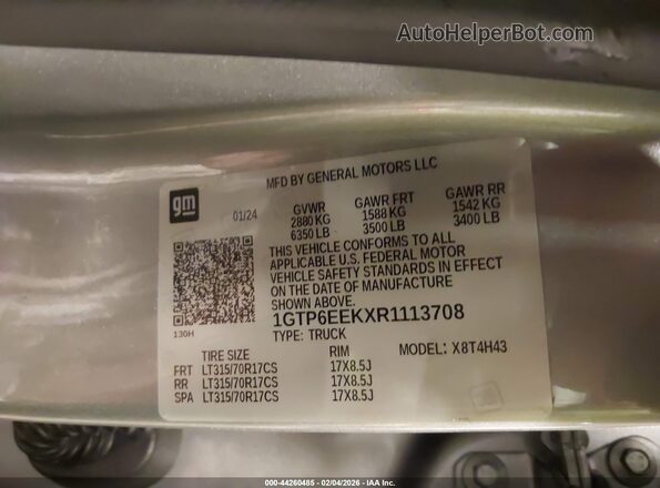 1GTP6EEKXR1113708 2024 GMC CANYON Серый Вид подкапотного пространства